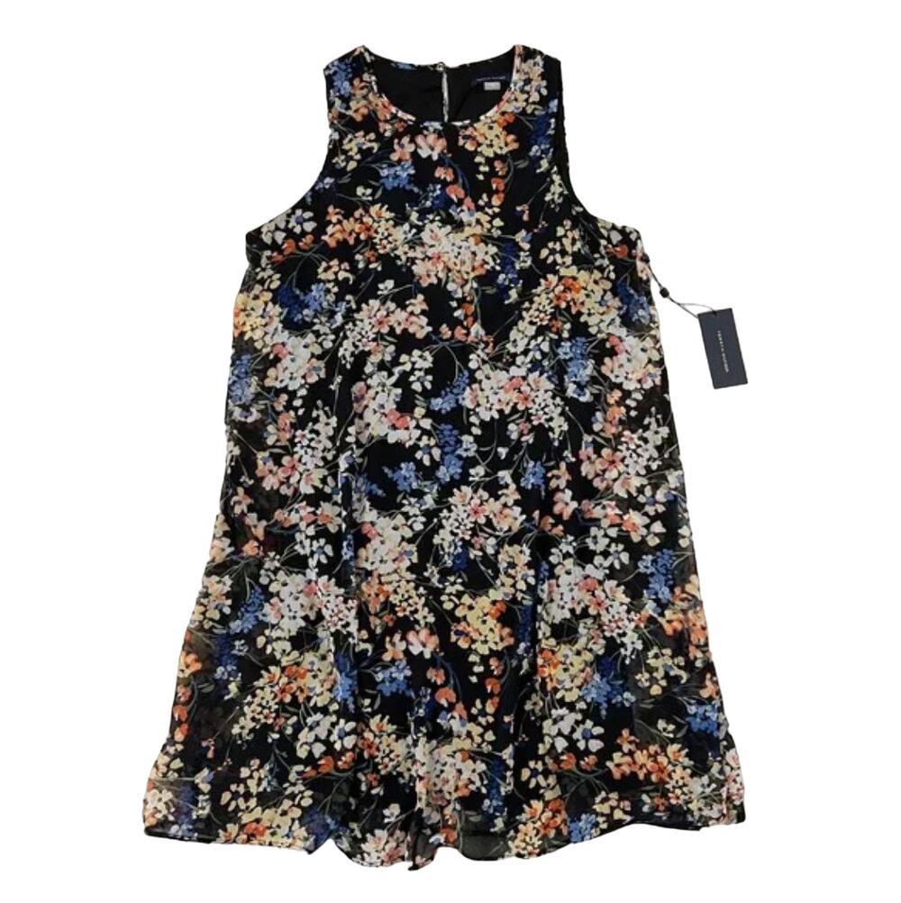 NWT Tommy Hilfiger Black Allover Floral Sleeveless Shift Dress - SIZE 10